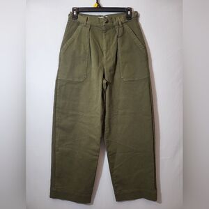NWOT ZARA High Rise Army Green Wide Leg Utility Pant size XS *missing button